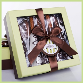 Caramel Pretzel Rods Gift Box - 10 Pack-Apples, Caramel Pretzel Rods, Caramel Pretzel Knots, Caramel Gifts, Wedding and Party Favors, Gift Boxes